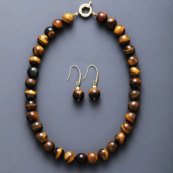Conjunto espiritual de collar y pendientes con cuentas de ojo de tigre