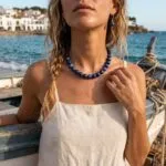 Conjunto espiritual de collar y pendientes con cuentas de piedras naturales