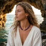 Conjunto espiritual de collar y pendientes con cuentas de piedras naturales