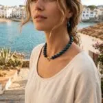 Conjunto espiritual de collar y pendientes con cuentas de piedras naturales