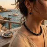 Conjunto espiritual de collar y pendientes con cuentas de piedras naturales