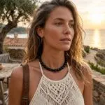 Conjunto espiritual de collar y pendientes con cuentas de piedras naturales