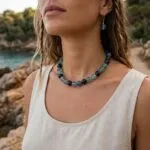 Conjunto espiritual de collar y pendientes con cuentas de piedras naturales