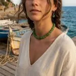 Conjunto espiritual de collar y pendientes con cuentas de piedras naturales