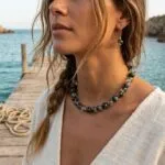Conjunto espiritual de collar y pendientes con cuentas de piedras naturales