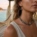 Conjunto espiritual de collar y pendientes con cuentas de piedras naturales