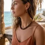 Conjunto espiritual de collar y pendientes con cuentas de piedras naturales