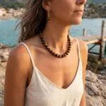 Conjunto espiritual de collar y pendientes con cuentas de piedras naturales