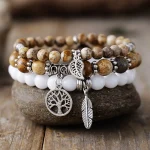 Conjunto tres pulseras "Monte Logan" del árbol de la vida con piedras