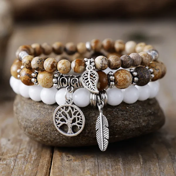 Conjunto tres pulseras "Monte Logan" del árbol de la vida con piedras