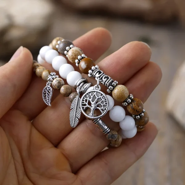Conjunto tres pulseras "Monte Logan" del árbol de la vida con piedras