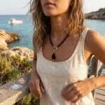 Collar de la energía protectora con piedras ojo de tigre, ónix o cuarzo fresa