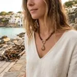 Collar de la energía protectora con piedras ojo de tigre, ónix o cuarzo fresa