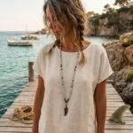 Collar Lariat con Ala de Ángel y Piedras Naturales