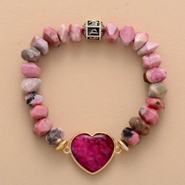 Pulsera de armonía emocional con rodonita, corazón de jade y dije OM
