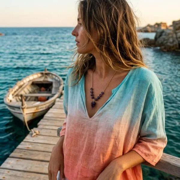 Collar espiritual de la amalgama energética con amatista o cuarzo rosa