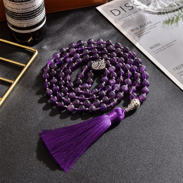 Collar Japa Mala 108 cuentas de meditación con gemas de amatista natural
