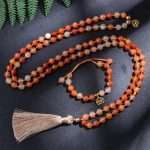 Conjunto Japa Mala 108 cuentas con gemas naturales de ágata naranja