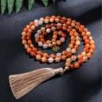 Conjunto Japa Mala 108 cuentas con gemas naturales de ágata naranja