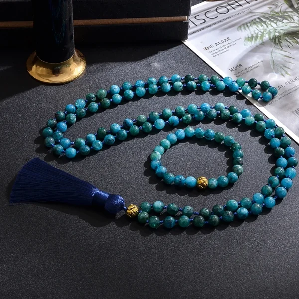 Conjunto Japa Mala 108 cuentas con piedras naturales de apatita