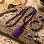 Conjunto Japa Mala 108 cuentas con lepidolita, ónix negro y lapislázuli