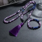 Conjunto Japa Mala 108 cuentas con lepidolita, ónix negro y lapislázuli