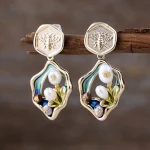 Pendientes bohemios "mar y montaña" con flores de perlas de agua dulce