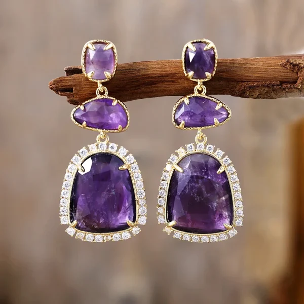 Pendientes elegantes con circonita y 4 piedras naturales de poder