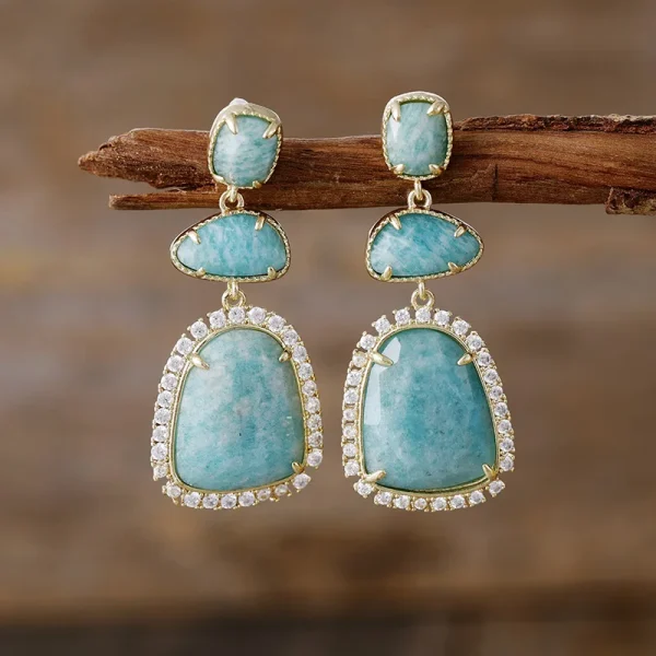 Pendientes elegantes con circonita y 4 piedras naturales de poder