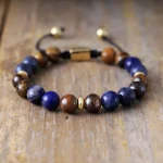 Pulsera unisex elegante boho chic con ojo de tigre y sodalita