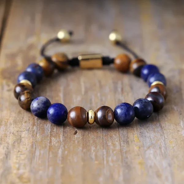 Pulsera unisex elegante boho chic con ojo de tigre y sodalita