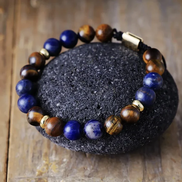 Pulsera unisex elegante boho chic con ojo de tigre y sodalita