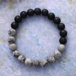 Pulseras unisex boho con piedra taiki, piedras de lava, jaspe y ónix negro