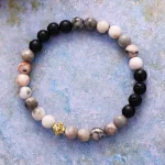 Pulseras unisex boho con piedra taiki, piedras de lava, jaspe y ónix negro