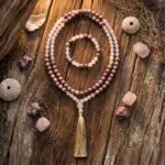 Conjunto Japa Mala 108 cuentas con cuarzo rosa y rodonita