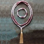 Conjunto Japa Mala tibetano 108 cuentas con cuarzo rosa y rodonita