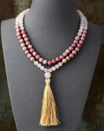 Conjunto Japa Mala tibetano 108 cuentas con cuarzo rosa y rodonita