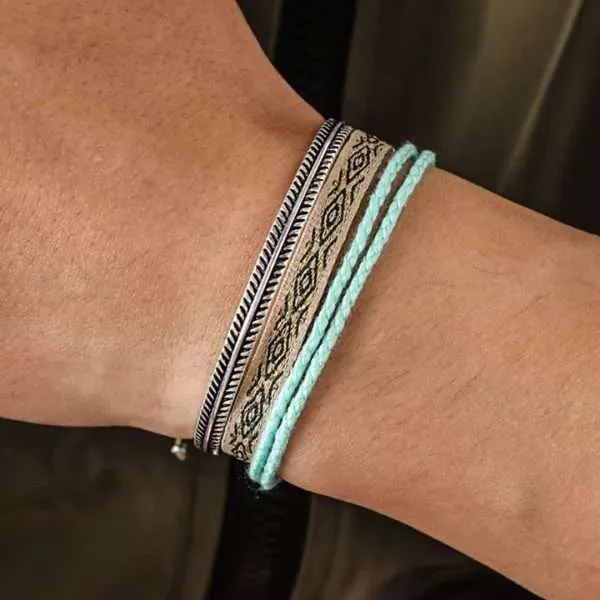 Conjunto de pulseras unisex 'Cartagena' con brazalete de plata de ley 925