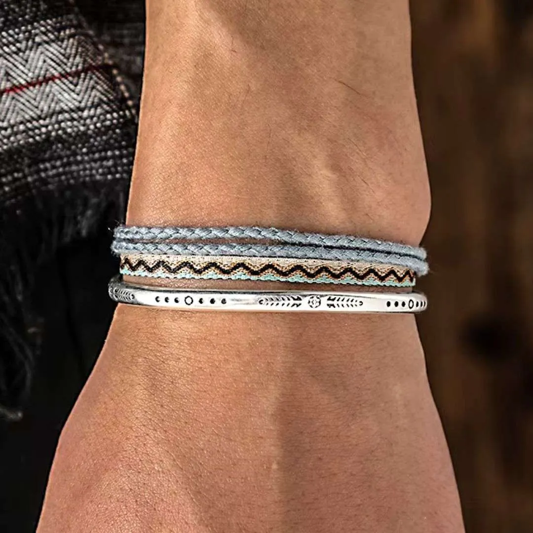 Conjunto de pulseras unisex 'Ibiza' con brazalete de plata de ley 925 Conjunto de pulseras unisex 'Ibiza' con brazalete de plata de ley 925