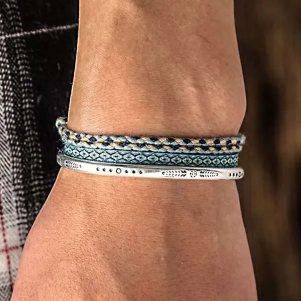Conjunto de pulseras unisex 'Santorini' con brazalete de plata de ley 925