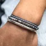 Conjunto de pulseras unisex 'Tulum' con brazalete de plata de ley 925