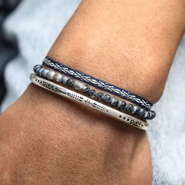 Conjunto de pulseras unisex 'Tulum' con brazalete de plata de ley 925