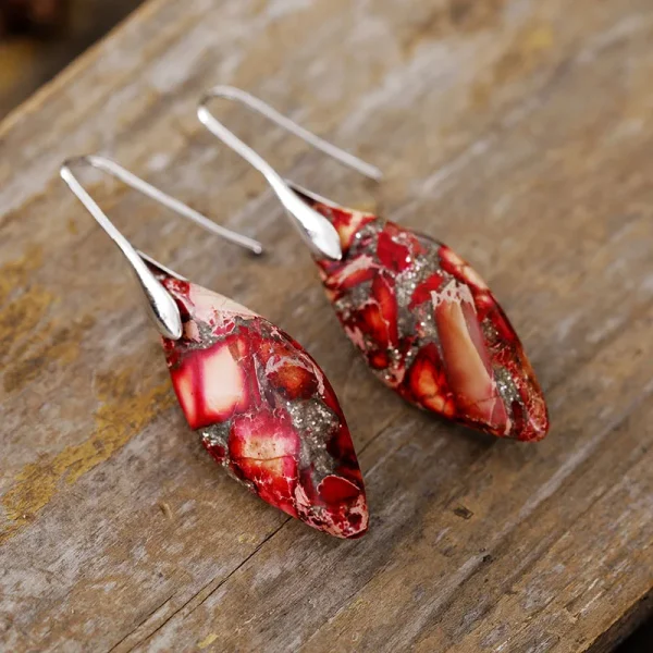 Pendientes con mosaicos bohemios con piedras de jaspe natural