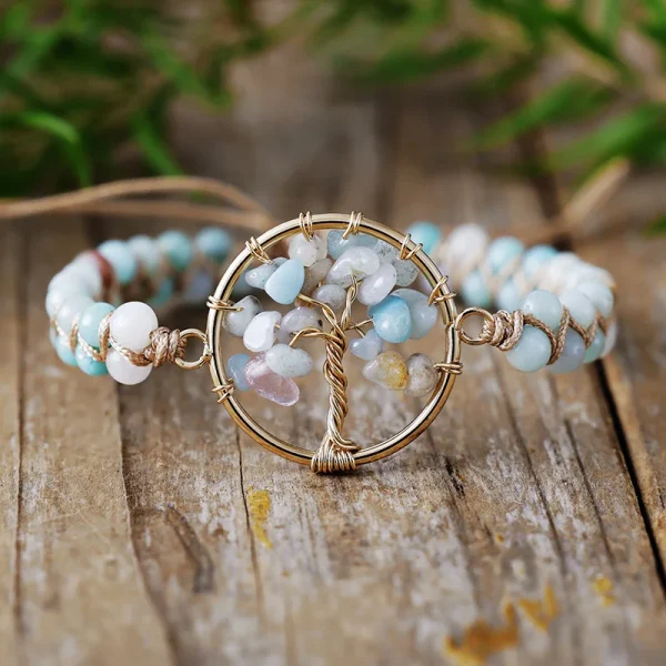 Pulsera Alma de la Tierra con piedras de amazonita o cuarzo cristal
