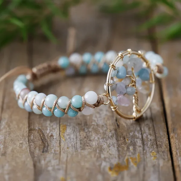 Pulsera Alma de la Tierra con piedras de amazonita o cuarzo cristal
