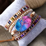 Pulsera boho del agua de rosas con piedras de ágata y jaspe