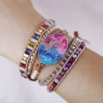 Pulsera boho del agua de rosas con piedras de ágata y jaspe