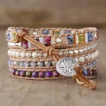 Pulsera boho del agua de rosas con piedras de ágata y jaspe