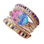 Pulsera boho del agua de rosas con piedras de ágata y jaspe