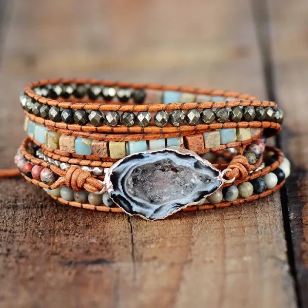 Pulsera de la conexión con los ancestros con drusa de cuarzo y jaspe